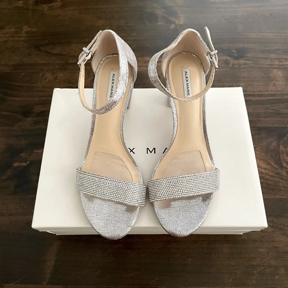 Alex Marie HalmarTwo Rhinestone Strap Block Heel Sandal